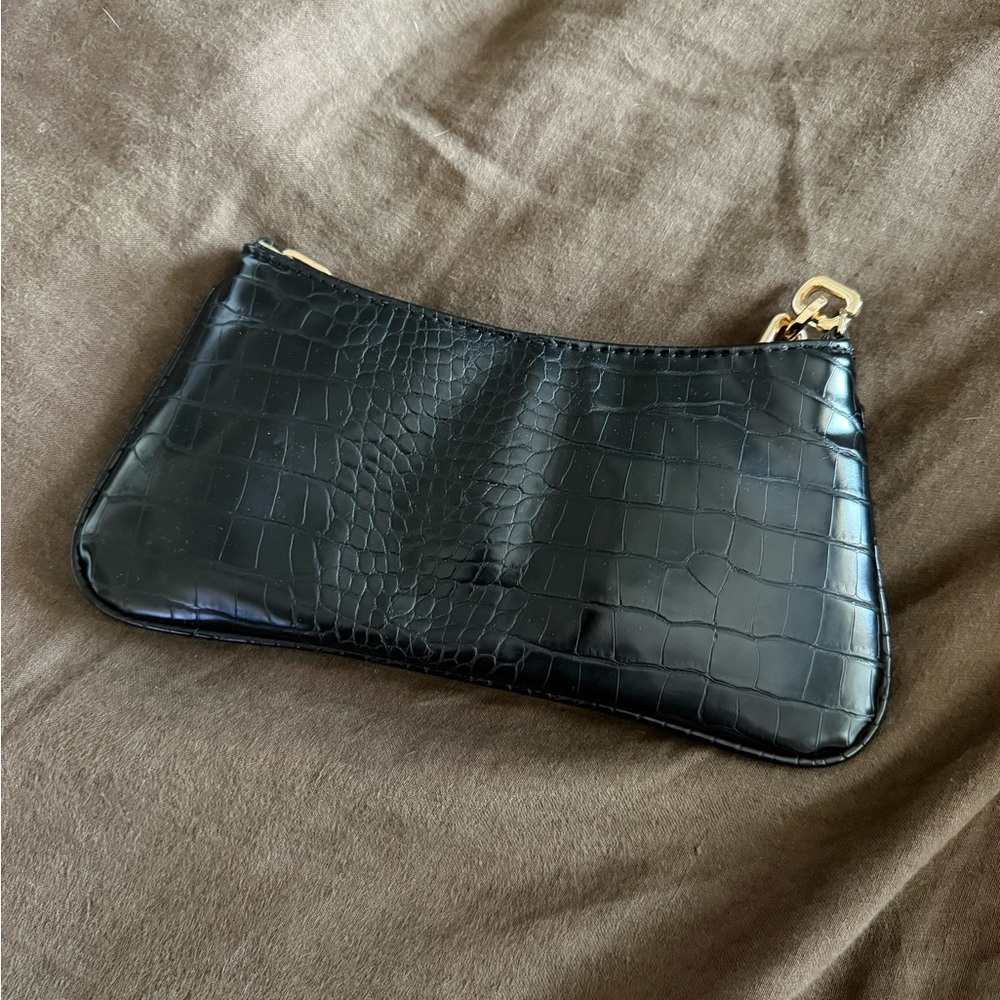 Zara Black Crocodile-Embossed Shoulder Bag